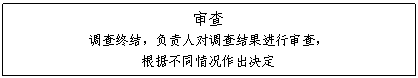 文本框: 审查 调查终结，负责人对调查结果进行审查， 根据不同情况作出决定 